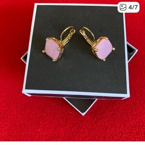 Chic Gold Plated Pink Square Stone Pierced Earrings